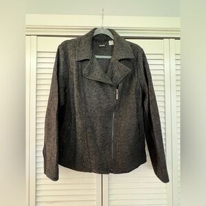 Chico's Gray Leather Moto Jacket with Asymmetrical Zipper